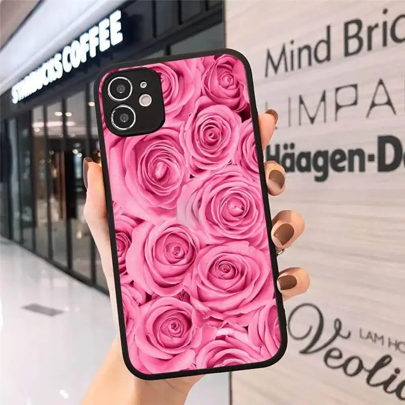 

Pink roses Phone Case Matte Transparent for iPhone 7 8 11 12 s mini pro X XS XR MAX Plus cover funda