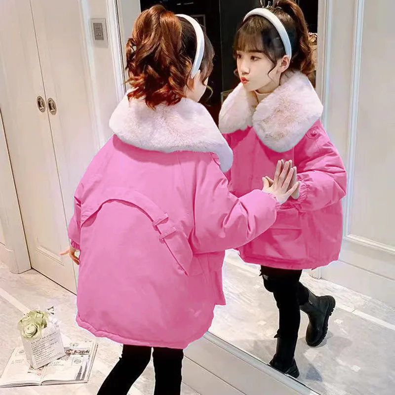 

Girls Baby's Down Coat Jacket Outwear 2021 Green Thicken Autumn Winter Hooded Plus Velvet Keep Warm Zipper Children's Clothing