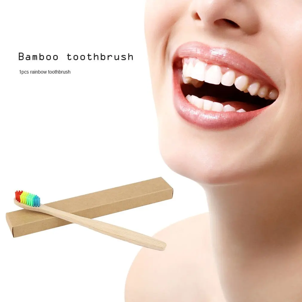 1 шт красочные волосы бамбуковая ручка зубная щетка окружающей среды деревянная