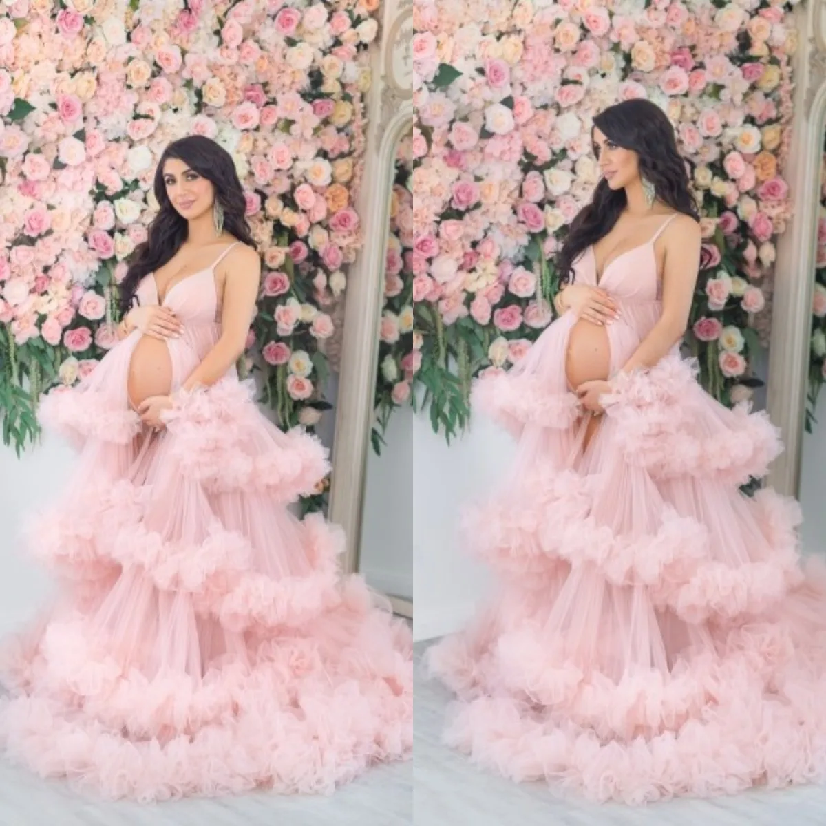 

Розовые тюлевые халаты для беременных на заказ, Одежда для беременных без рукавов, пышные платья для выпускного вечера, банный халат, одежда...