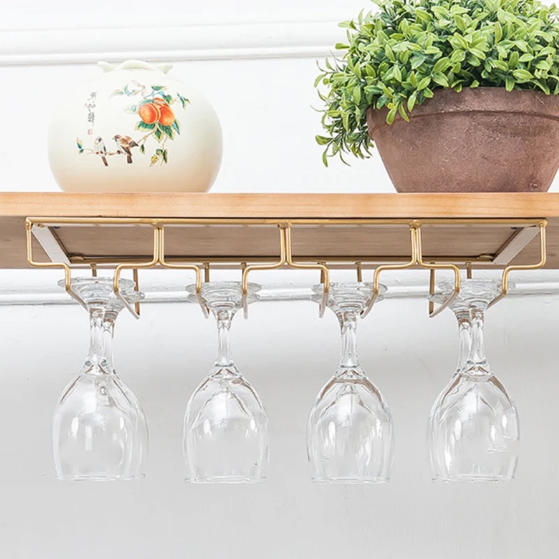 

4 Rows Wine Glass Rack Under Cabinet Stemware Holder Metal Wine Glass Organizer Glasses Storage Hanger for Bar Kitchen
