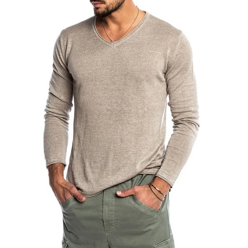 Мужская повседневная футболка CYSINCOS с длинным рукавом и v-образным вырезом 2XL 2019 |