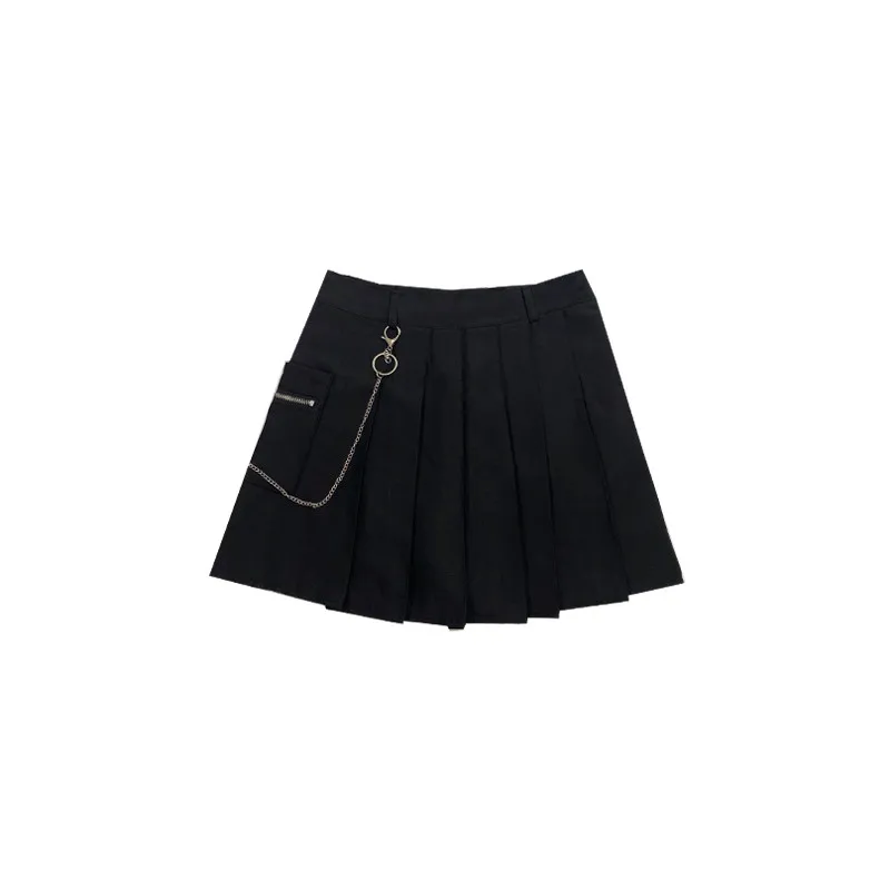 

Summer new high waist a-line skirt Harajuku style black chain pleated skirts