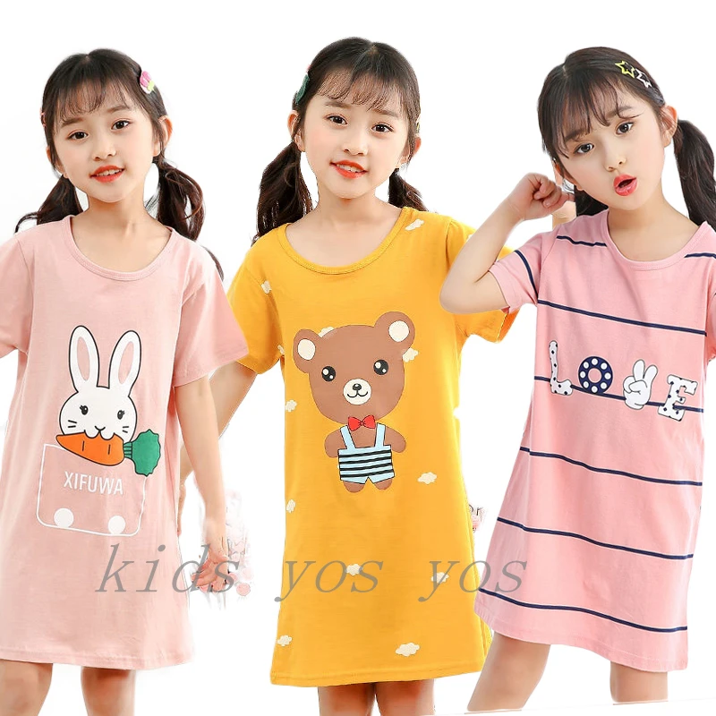 

Baby Girls Nightgowns Cartoon Night Wear Summer Nightdress Cute Big Girls Homewear Sleepskirt Pijama Cotton Pyjamas Kids Clothes