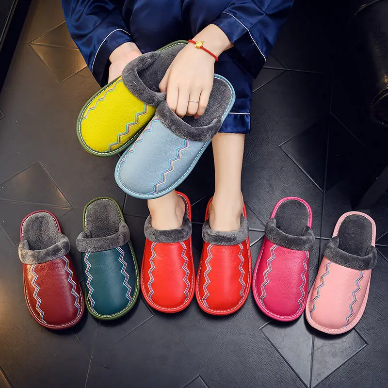 Зимние шлепанцы унисекс натуральная кожа меховые для спальни мюли большие