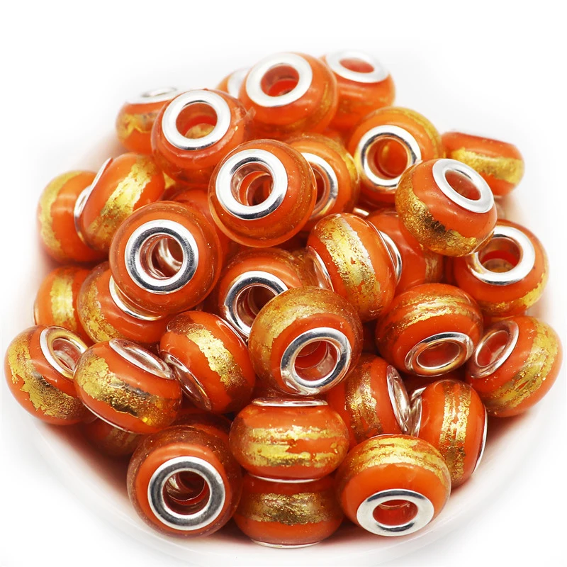 

10Pcs/Lot Gold Glitter Big Hole DIY Spacer Beads for Jewelry Making Bead Fit European Pandora Charm Bracelet Necklace Women Girl