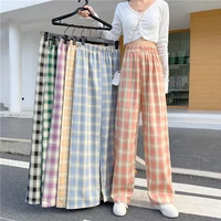 womens pants summer traf korean style loose lattice elastic waist harajuku womens pants straight casual loose pants for women