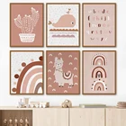 Розовая детская Радуга ABC лама КИТ кактус настенная Картина на холсте скандинавские постеры и принты настенные картины декор для детской комнаты