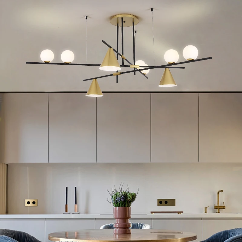 Modern Led Metal Pendant Lights Wrought Iron Glass Round Ball Brass Rod Hanging Lamp For Living Roomcafekitchen Nordic Lighting | Освещение