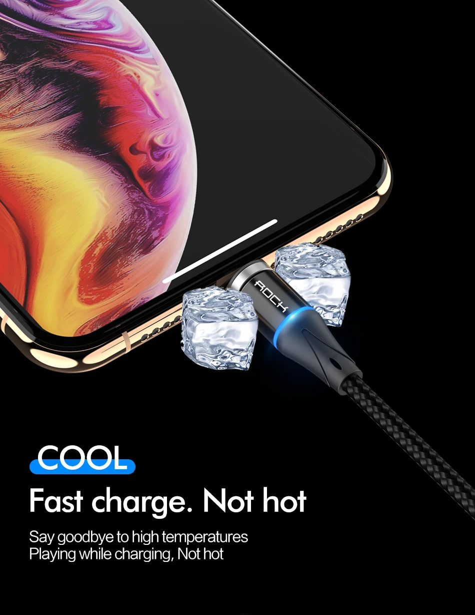 ROCK 5A Магнитный кабель Micro Usb type C супер быстрая зарядка телефона Usb C светодиодный светильник для iPhone Xiaomi huawei Android Phone 1 м 2 м
