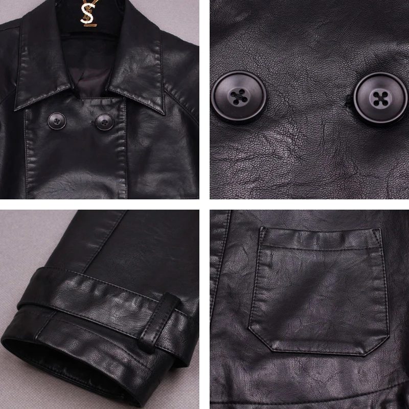 Весенне-осенняя куртка из искусственной кожи женская повседневная черная