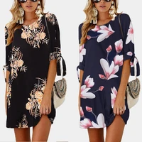 summer dress women party sexy clothes lace up short sleeve straight streetwear print mini empire o neck loose robe fille vestido