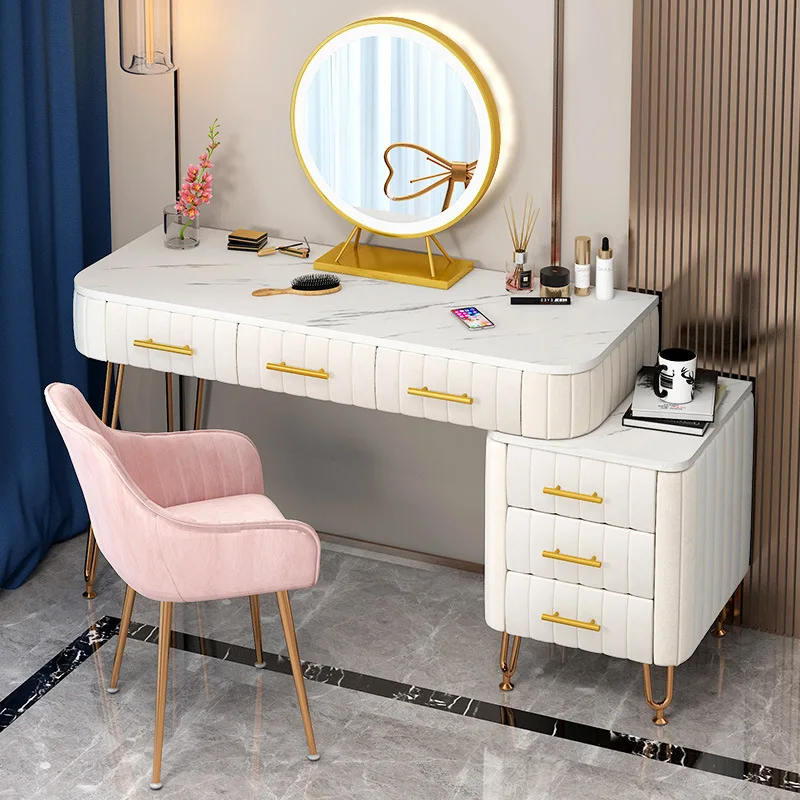 

Luxury Dressing Table With Mirror Vanity Makeup 4 Colors Artificial Marble Velvet Drawers For Mirrored Dresser Furniture Bedroom