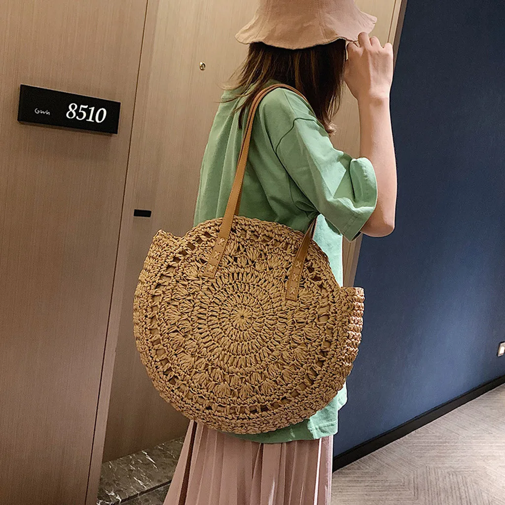 

Summer Beach Large 003 Capacity Bags Women's Fashion Retro Woven Shoulder Bag Floral Handbag Woven Bag Ladies Beach Straw Bags