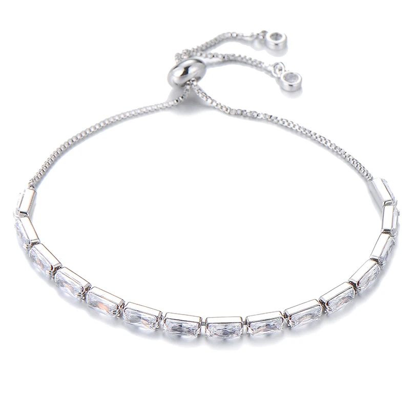 clear cz silver Pipitree из блестящего циркония теннисный браслет для женщин свадебный прозрачный циркониевый камень CZ браслеты ползунок цепь ювелирные изделия - Metal Color: clear cz silver