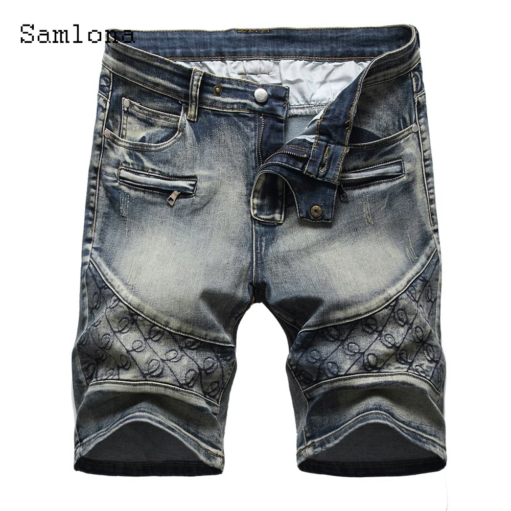 Samlona Plus Size Men Skinny Denim Shorts Sexy Leisure Zipper Pocket Jean Half Pants Western Style 2021 Casual Demin Short Jeans