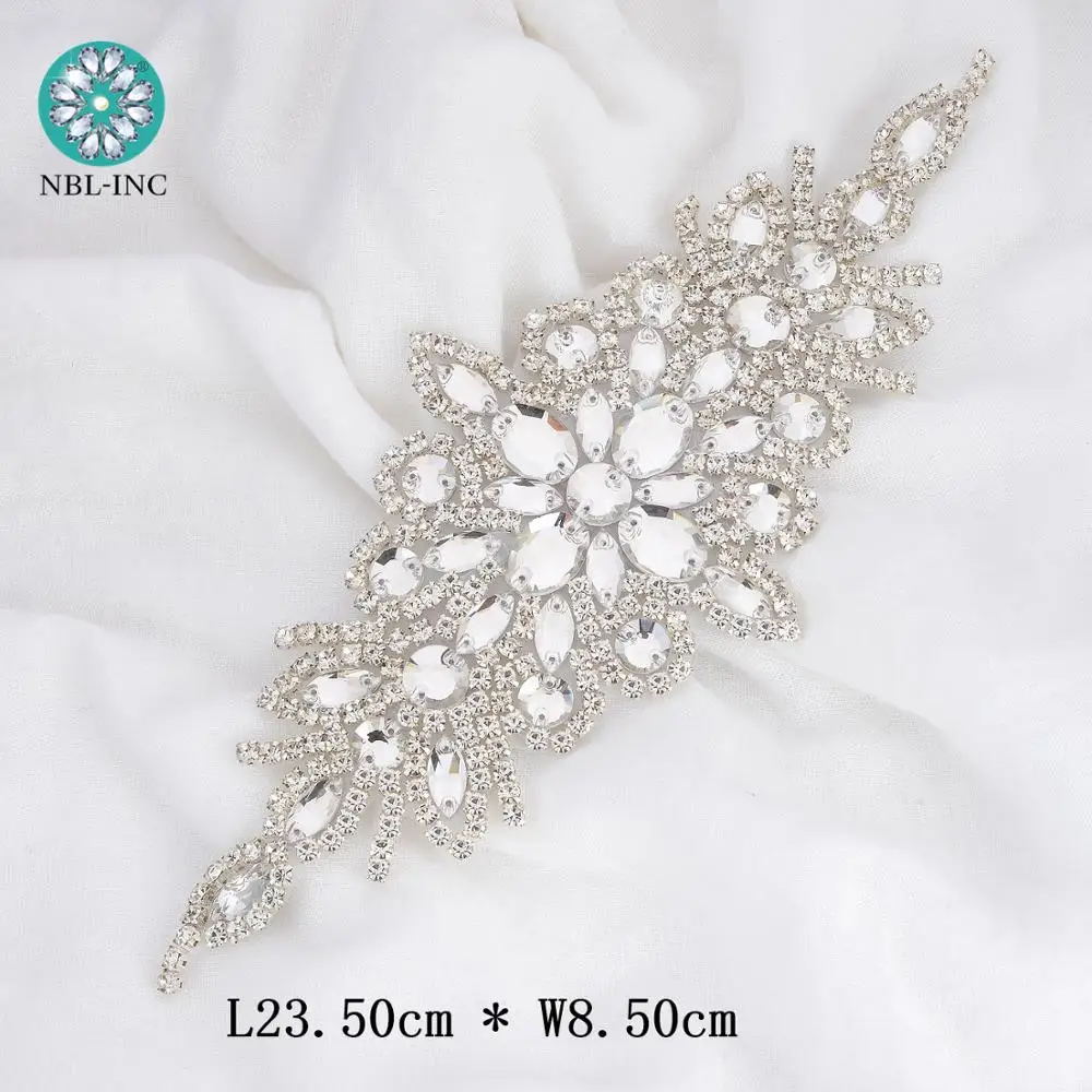 (1PC) Rhinestones bridal belt wedding applique silver with crystals dress accessories sash WDD0472