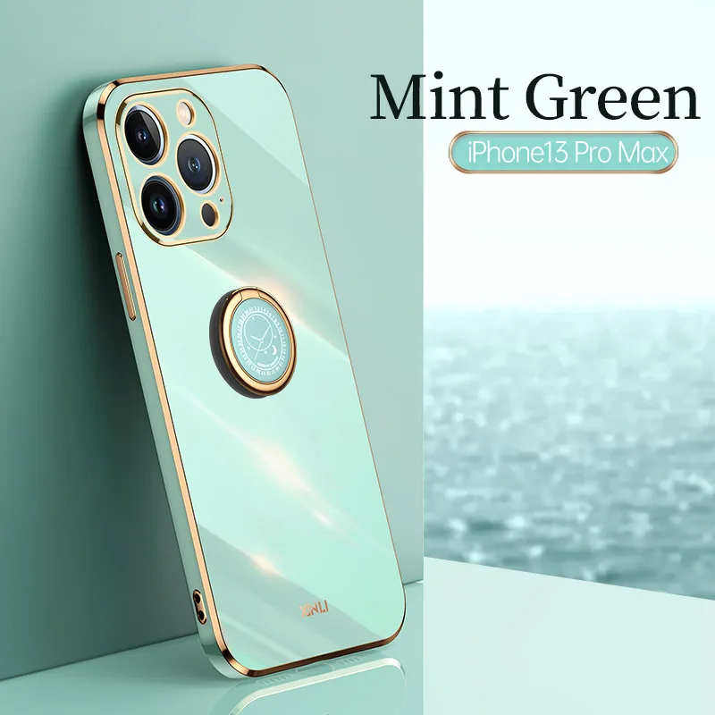 

Fashion Plating Square Lens Protection Phone Case for iphone 13 12 11 Pro Max Mini XR XS MAX 8 7 6s Plus Ring Holder cover
