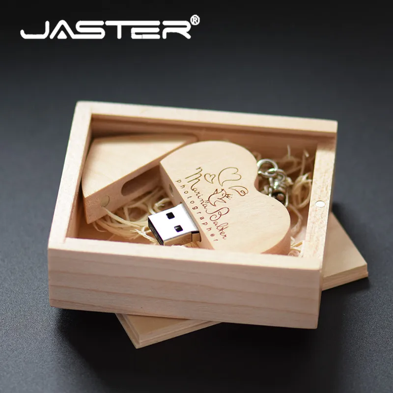 Jaster логотип на заказ деревянное сердце USB+ коробка USB флэш-накопитель Флешка 128 Гб 64 ГБ 32 ГБ 16 ГБ 8 ГБ U диск фотографии свадебные подарки