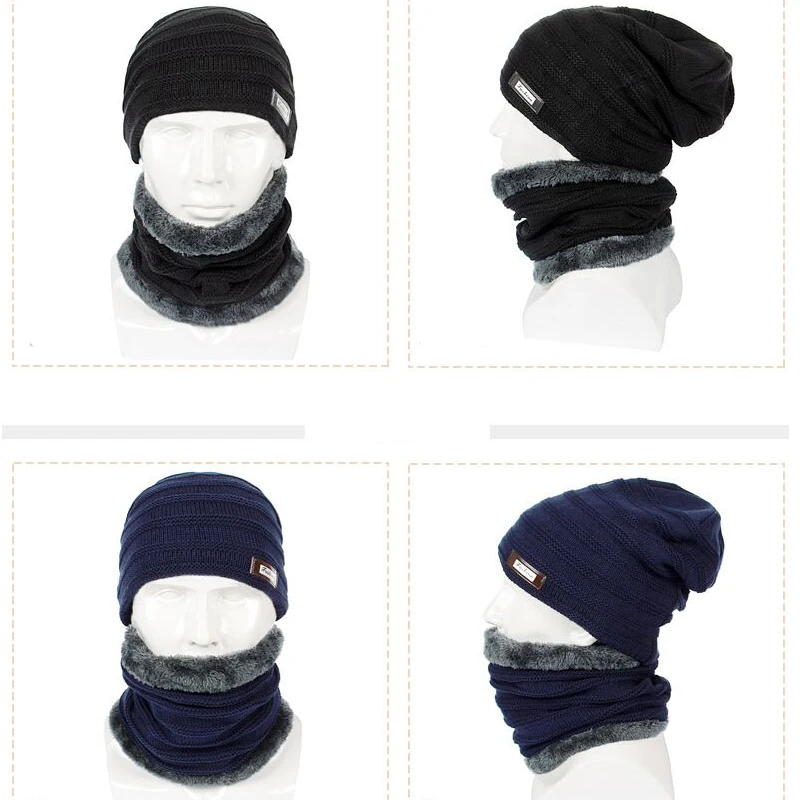Зимние лыжные шапочки набор шарфов теплая вязаная мужская шапка ветрозащитные
