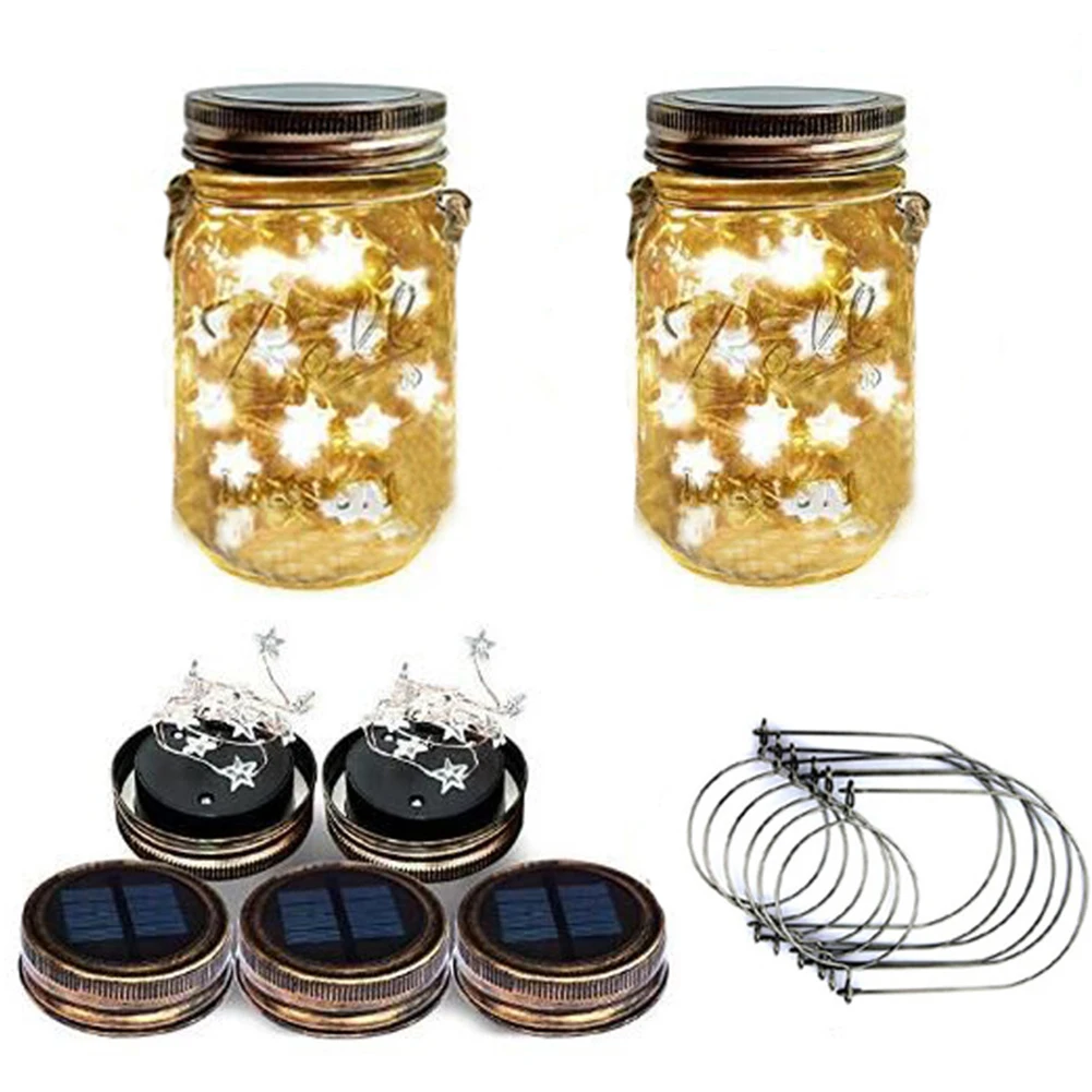 Garden Decor 15 LED Camping Lids Pathway Stairs Star Fairy Mason Jar Lights Party String Solar Powered Outdoor | Лампы и освещение