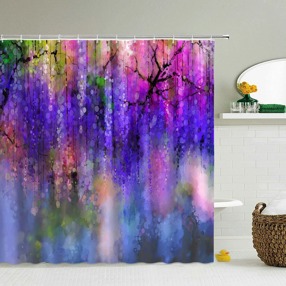 

3d Printing Flowers Bathroom Curtains European Retro Waterproof Shower Curtains With Hooks Decoration Washable Bath Screen