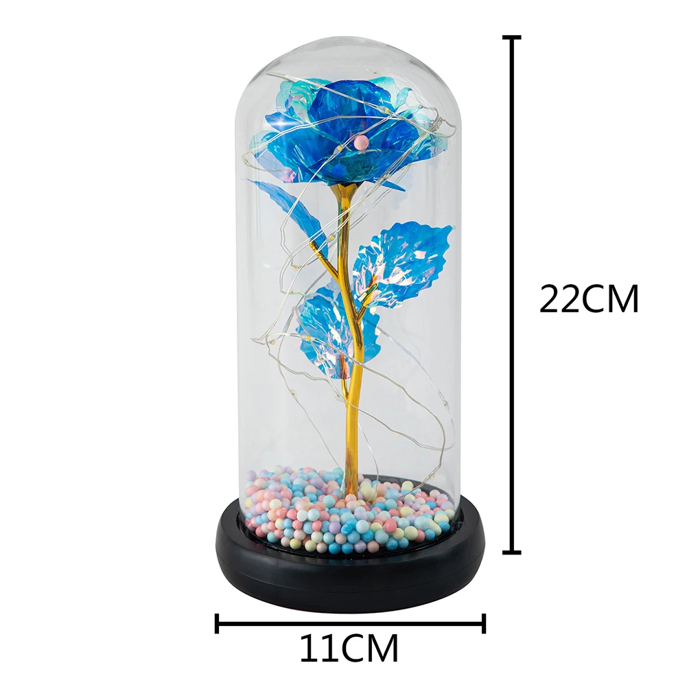 

Artificial Eternal Rose Light in LED Light Glass Cover Luminous Colorful Gold Foil Preserved Flower Valentines Mothers Day Gifts