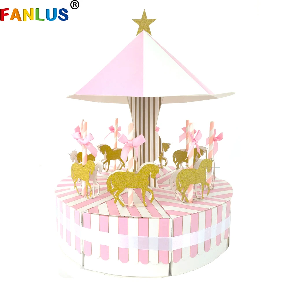 Розовый картон карусель конфеты Единорог Подарочная коробка для печенья