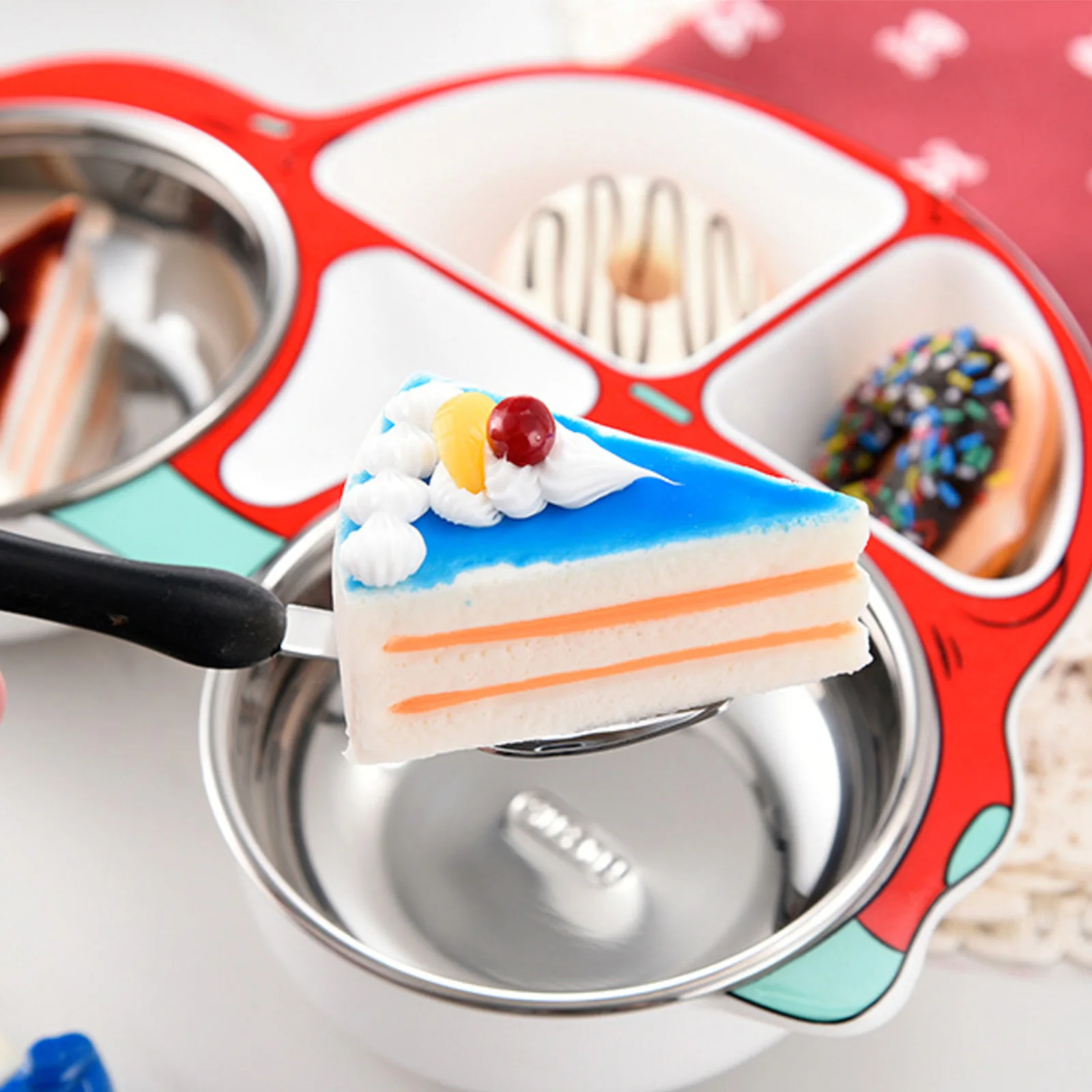 

Children Car Stainless Steel Plate Baby Supplementary Food Bowl Kindergarten Separate Bowl Fork Spoon Three-Piece Bowl