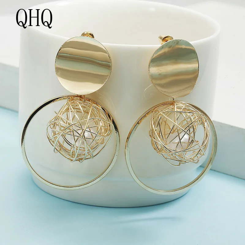 QHQ drop earrings jewelry dangle female accessories geometric crystal bride pearl rhinestone gifts boho jewels | Украшения и