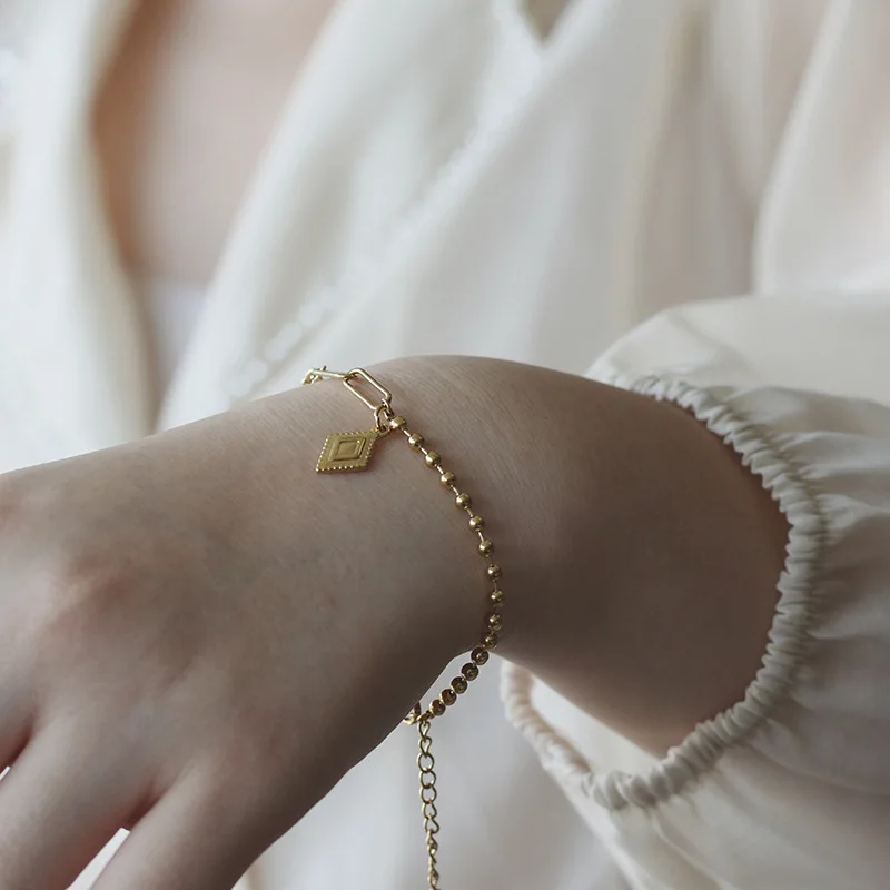 

Gothic Style Bracelet for Women Bracelet Diamond Stitched Round Bead Bracelet Fashion Stainless Steel Color Preserving Bracelet