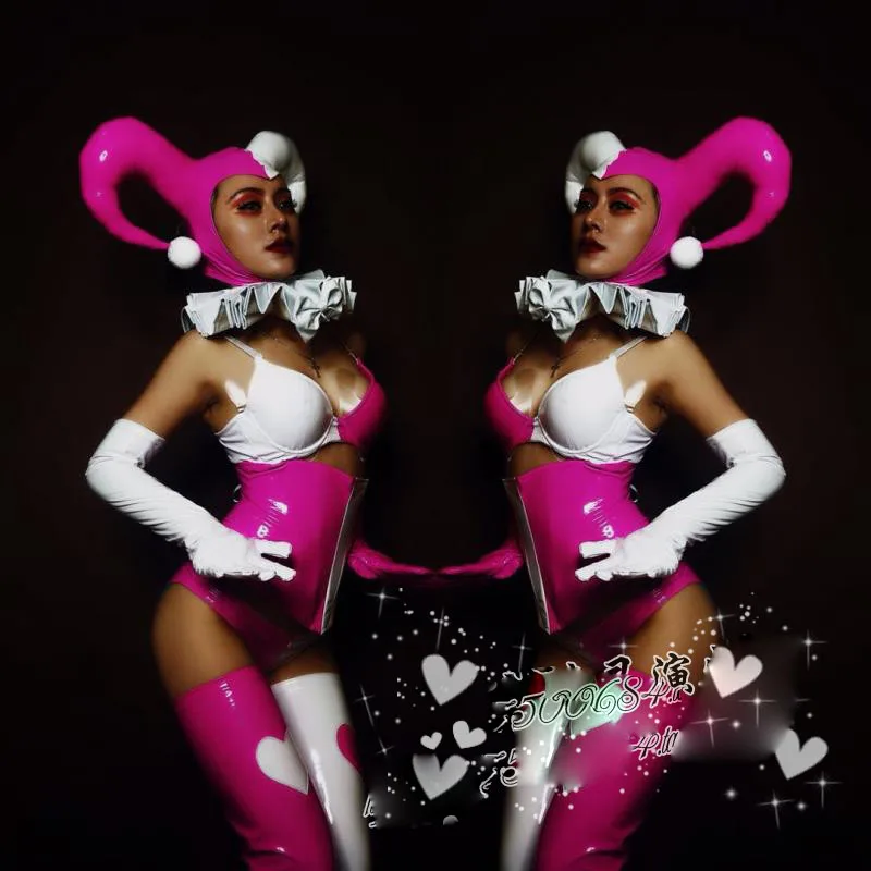 Сексуальная одежда для бара gogo розовый костюм сцены клоуна Хэллоуин парка