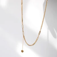 titanium with 14k gold layered chain necklace women stainess steel jewelry party designer t show runway gown japan korean