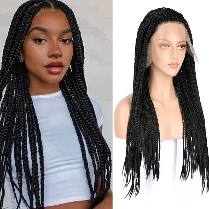 26 inch Africa Box Braids Synthetic Lace Front Wigs Heat Resistant  Twist Braided Lace Wig With Baby Hair For Black Women