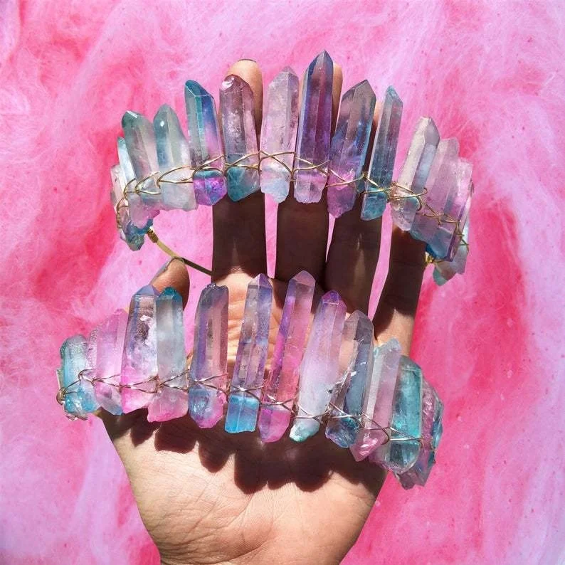 Mermaid Crystal Crown Headband Quartz Boho Hair Jewelry Purple Blue Hoop Bride Tiara Christmas Gift |