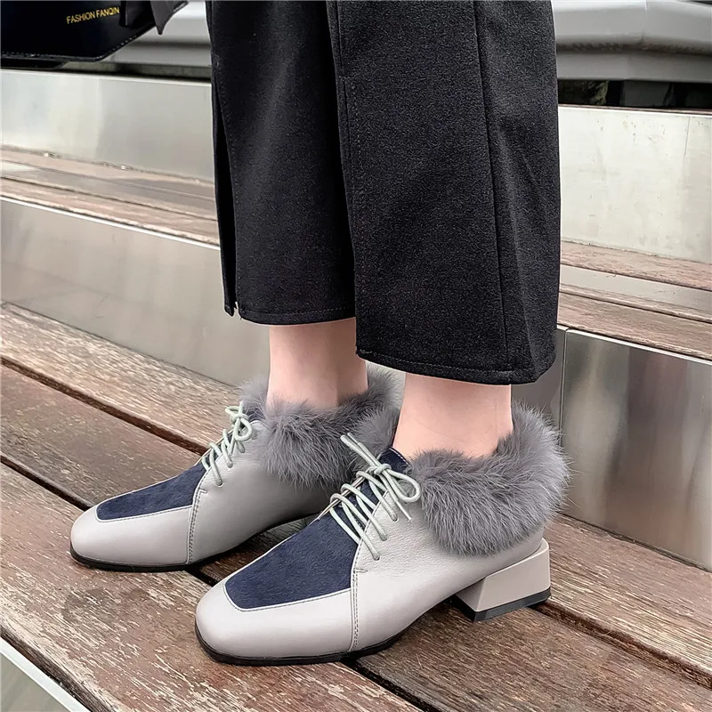 

MORAZORA 2020 New arrive top quality women shoes low heel square toe lace up pumps genuine leather winter casual shoes
