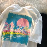 summer new oil painting landscape fashion t shirt womens mens coconut tree printing o neck casual tops short sleeve t shirt for