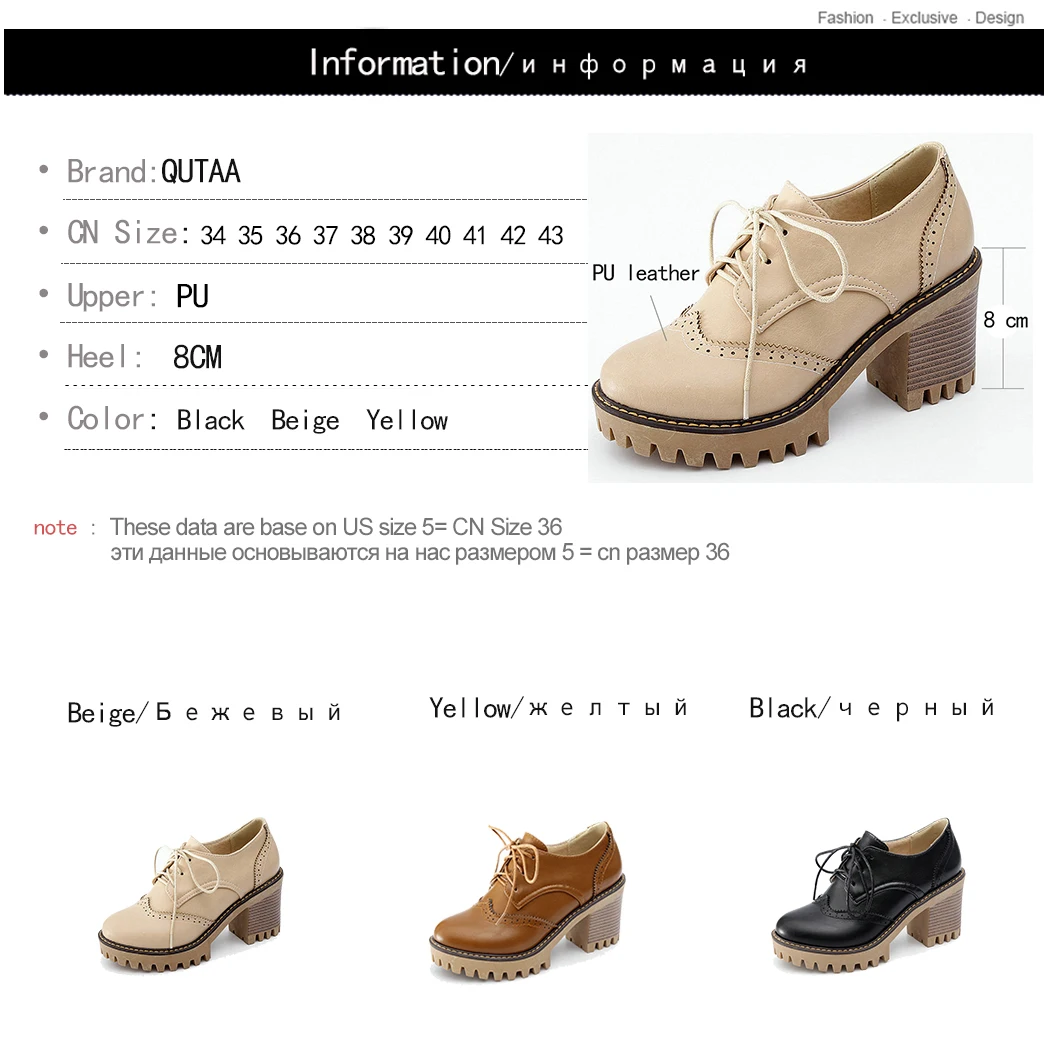 

QUTAA 2018 Women Pumps Fashion Westrn Style Round Toe Square High Heel Pu Leather Casual Black Spring Ladies Pumps Szie 34-43