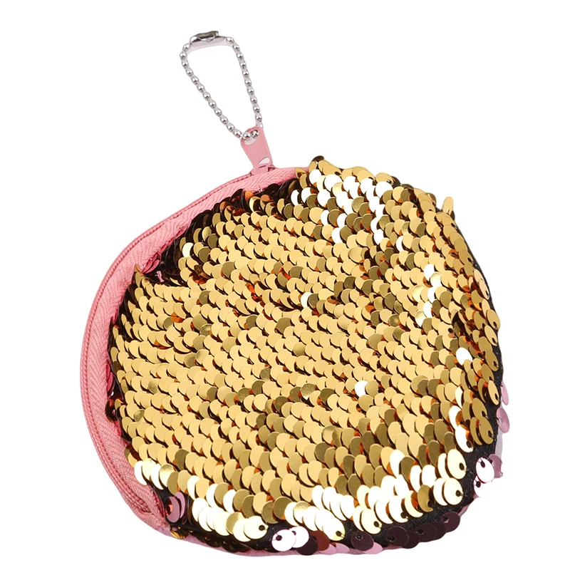 1 шт. круглая мини сумка на молнии с блестящими пайетками двойной цвет для монет