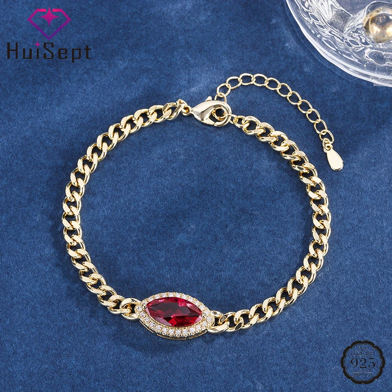 

HuiSept Bracelet for Women 925 Silver Jewelry with 7*15mm Zircon Gemstone Hand Accessories Wedding Party Promise Gifts Wholesale