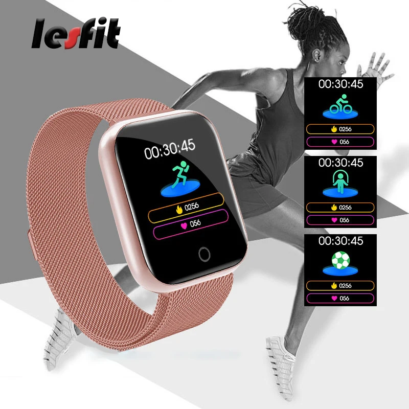Смарт часы Lesfit из нержавеющей стали для мужчин и женщин Android IOS электронные смарт