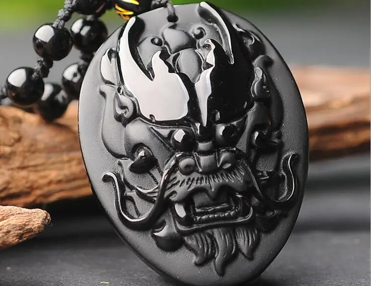 Обсидиан прямые продажи ожерелье с летающим драконом матовая голова дракона