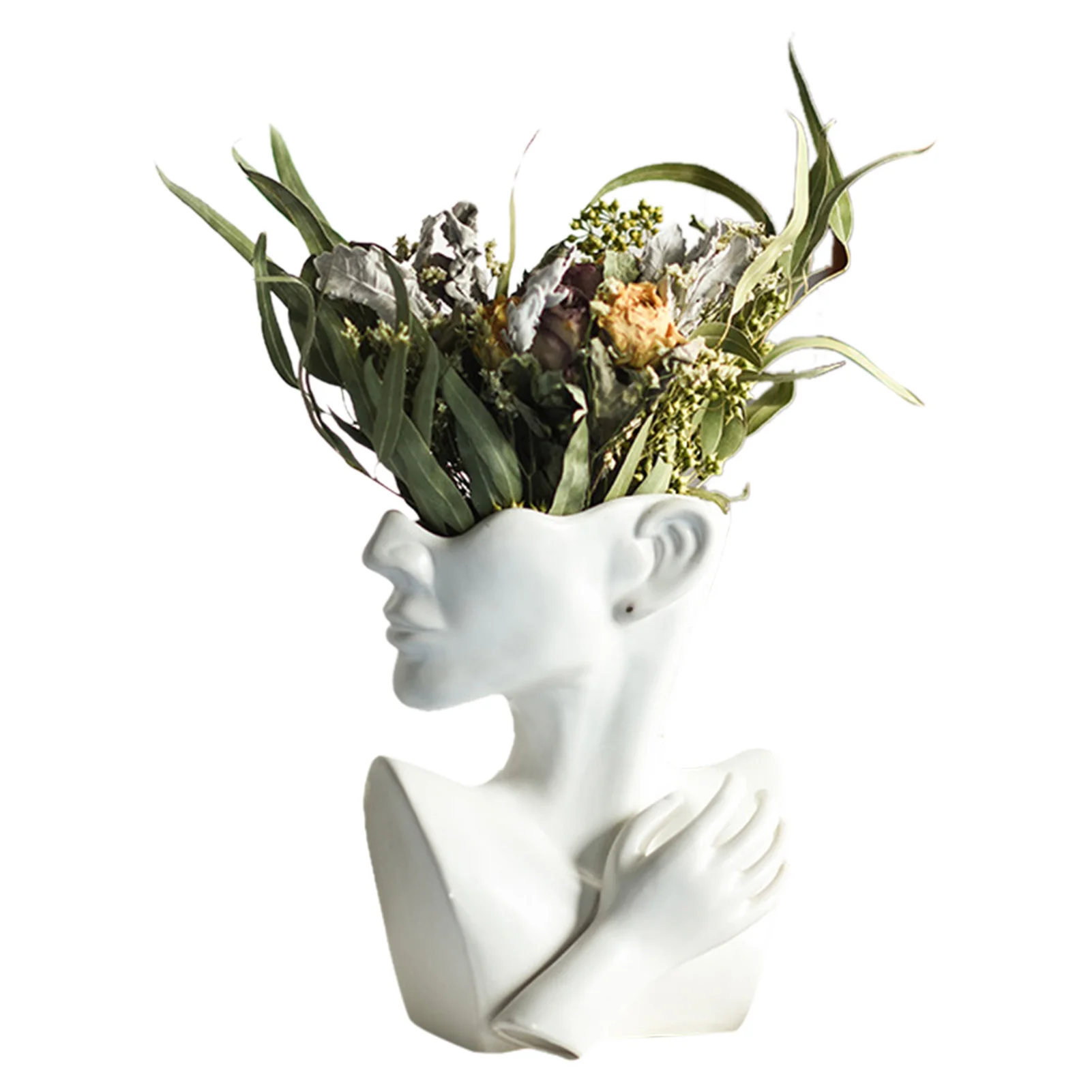 

Nordic Home Sculpture Art Statue Ceramic Female Head Vase Creative Flower Pot Home Office Porch Wine Cabinet Ornaments Decor