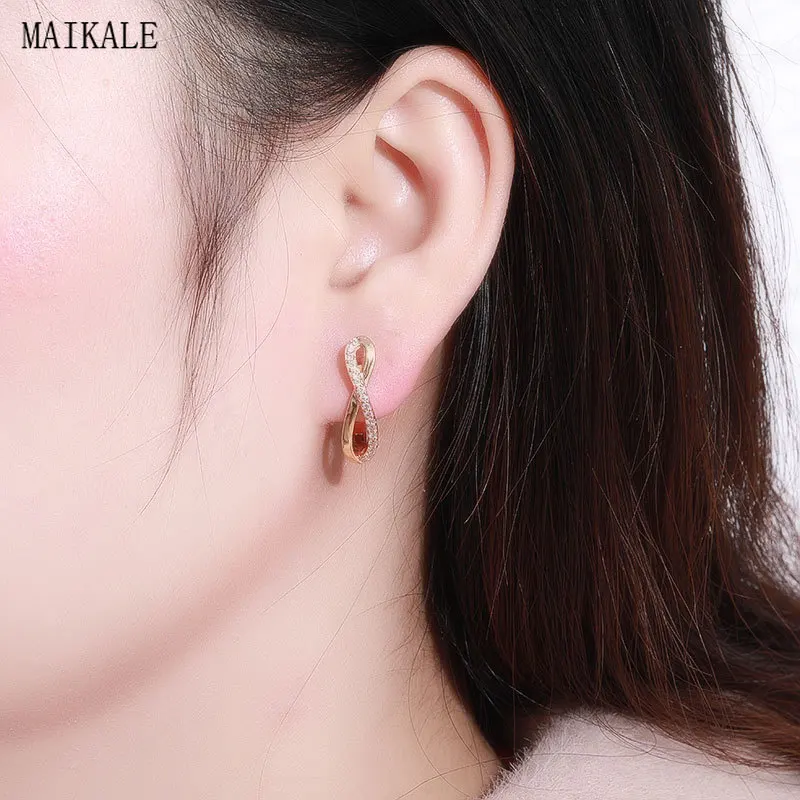 Женские серьги гвоздики с фианитом MAIKALE трендовые геометрические 8 зажимами