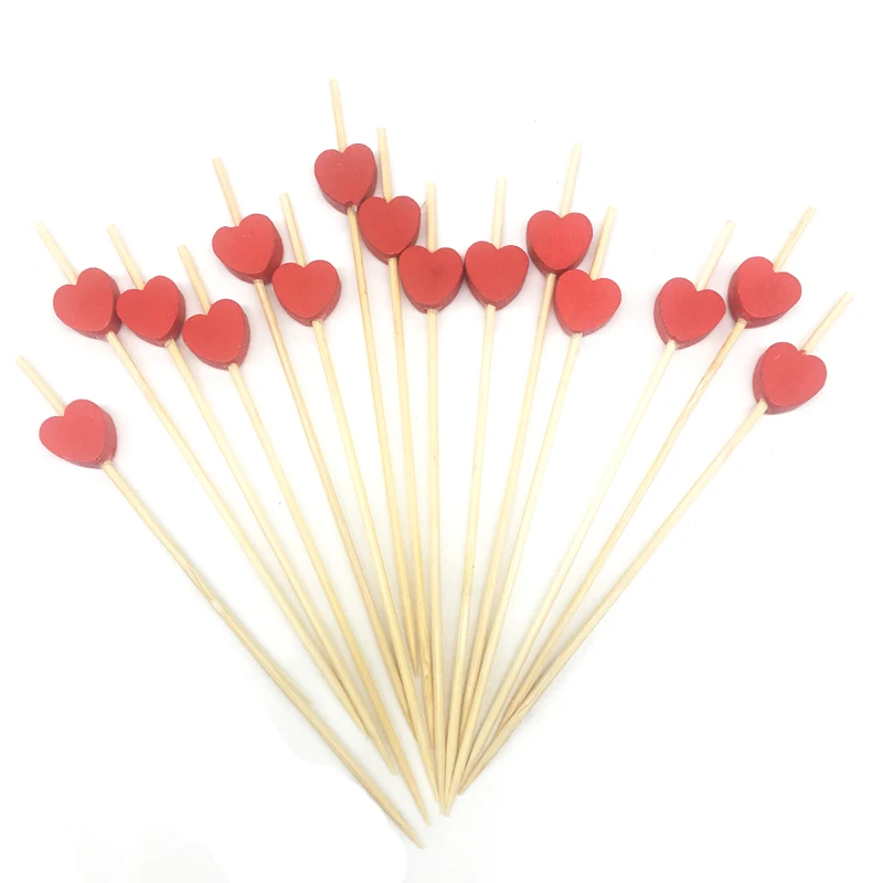 red heart 100 шт Фламинго бамбуковая палочка буфет ананас кактус, листья фрукт для кекса Вилка десертная палочка для салата Коктейльные шпажки вечерние украшения - Цвет: red heart