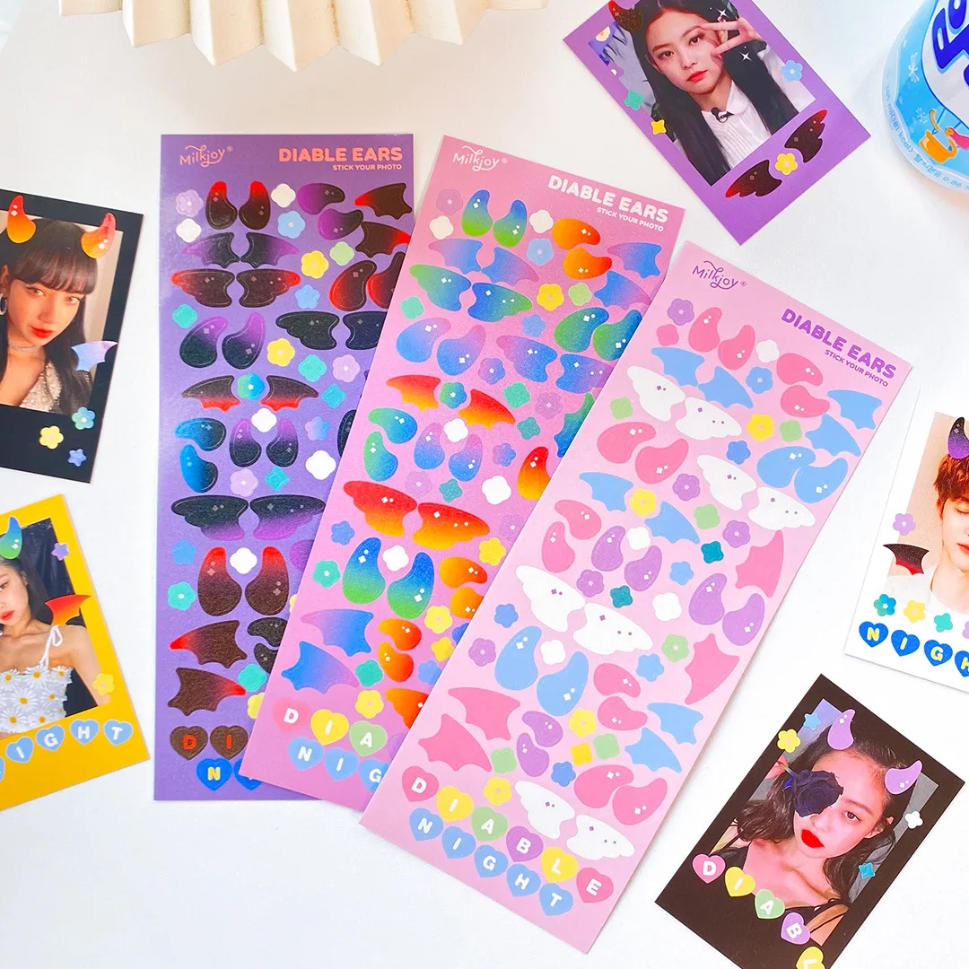 

1 Sheet Lovely Colorful Little Devil Cat Rabbit Ears Shiny Stickers for Arts Craft Greeting Cards Scrap Books Photos Decoration