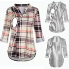 2022 Одежда для беременных женщин с V-образным вырезом клетчатая Футболка для беременных с длинным рукавом для кормящих грудью женщин блузка на пуговицах для кормящих женщин топы