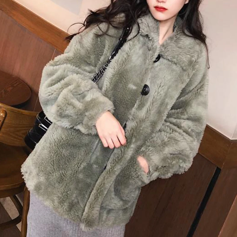 WannaThis/Зимние плюшевые пальто для женщин, пальто из искусственного меха, плюшевая куртка Медвежонок на пуговицах, Толстая теплая флисовая куртка, пушистые куртки, пальто
