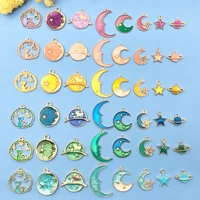 8pcslot gold plated enamel charms moon star cutecat pendant for diy trendy necklace bracelet earrings jewelry makingaccessories