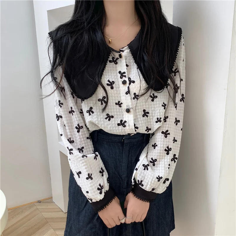 Детская рубашка с воротником женская на весну и осень дизайном ощущения